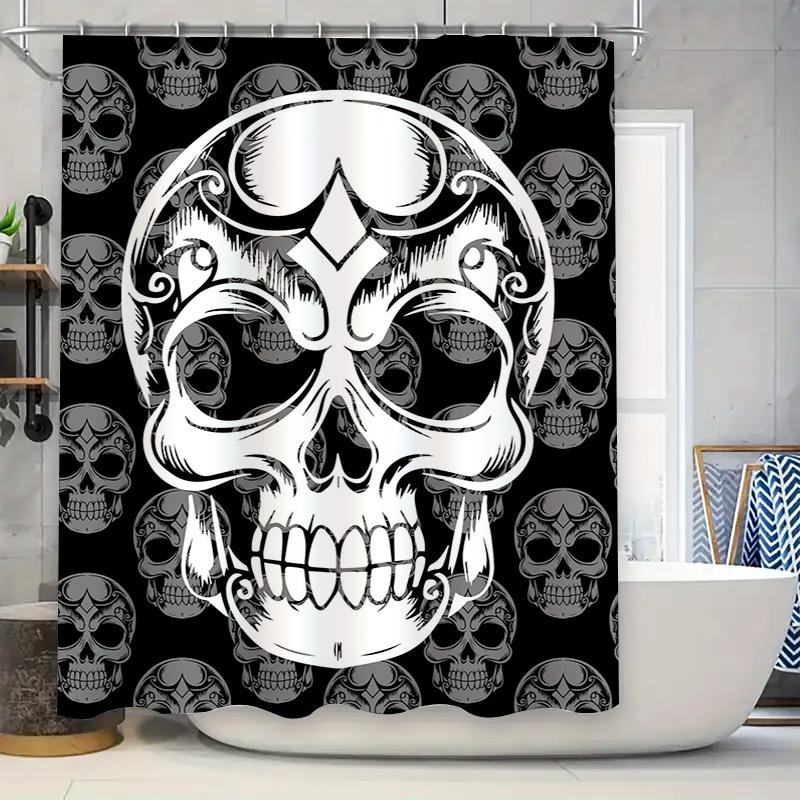 Tuniu Skull Pattern Shower Curtain Black Grey Gothic Horror Room Decor Bathroom Curtain