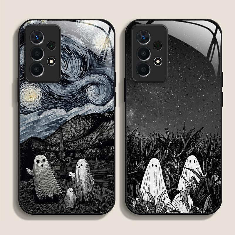 Funny Ghost Abstract Art Pattern Tempered Glass Phone Case for Samsung Galaxy S25 Ultra S24 S23 Plus S22 S21 S20 FE A56 5G Cover