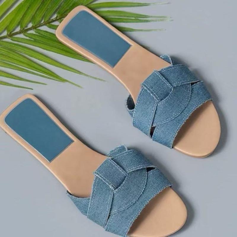 New Summer Women's Plus Size Flat Lightweight One Strap Cross Style Fashion Outdoor Slide Sandals