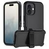 Z3A For iPhone 16 Detachable Cover PC+TPU Cell Phone Case with Back O8k Clip Kickstand - Black