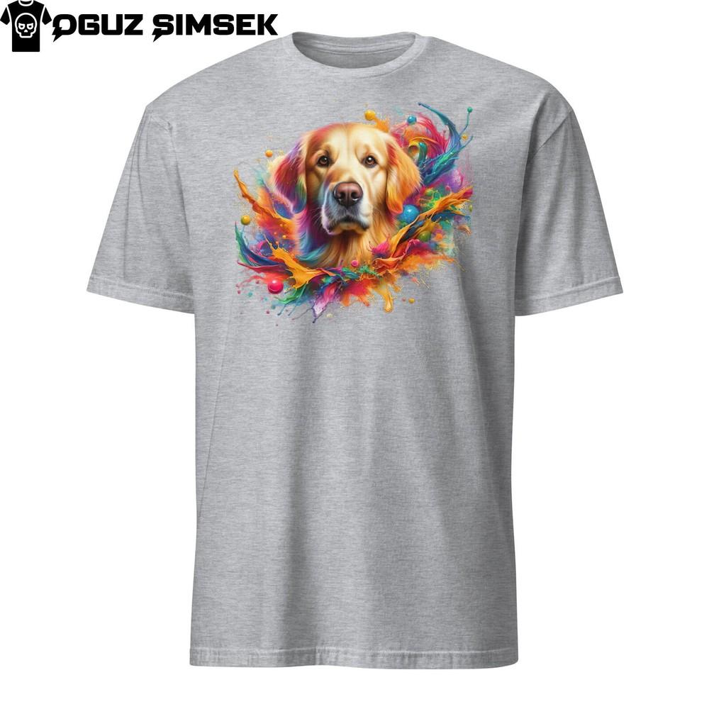 Färgglad Golden Retriever Unisex T-shirt | Grafisk T-shirt med färgstänk