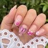 24 Pcs French Tip Stick On Nail Butterfly False Nail Short Almond Press On Nail Flowers Artificial Acrylic Nail