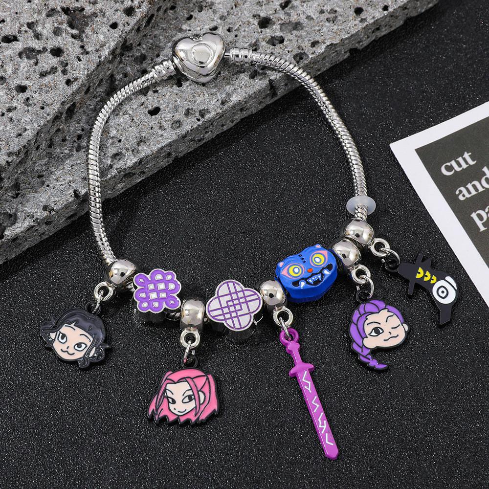 Kpop Demon Hunters Cartoons Bracelet With Alloy Beads For Gift Giving And Daily Wear