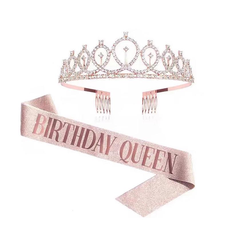 Cross-border Crown Headpiece & Etiquette Sash Set for Birthday & Party Photo Props