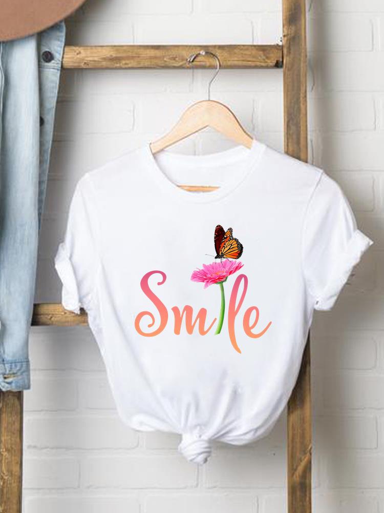 (Asian Size) Style Butterfly Cute Woman Print Women Clothing Short Sleeve T Shirt Fashion Tee Top Female Graphic T-shirts