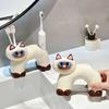 Yousheng Toothbrush Holder, Cat Shape with Drain Port, Mold-Resistant Double-Hole Ceramic Organizer for Bathroom