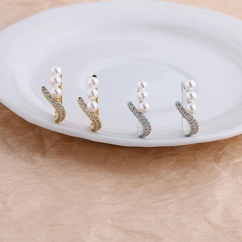Super Flash Diamond-Set Earless Pearl Earclip Ins Painless Personalized Earbone Earring Clip Cold Wind Cool