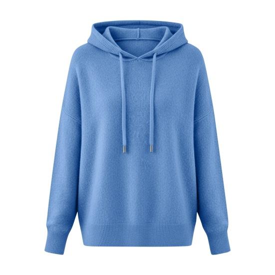 Women Sweater Hooded Adjustable Drawstring Long Sleeve Knitting Tops Loose Fit Solid Color Pullover Tops