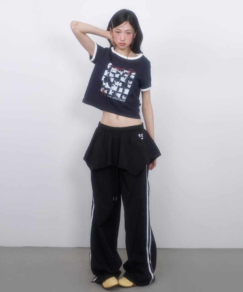 LMR Layered Track Nylon Skirt Pants Black