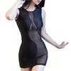 Cabaret Dress Bodycon Dress Sheer Asymmetric Sexy Bondage Cabaret Club Dress Mini Tight Dress [R-Dream] See-Through (Black)
