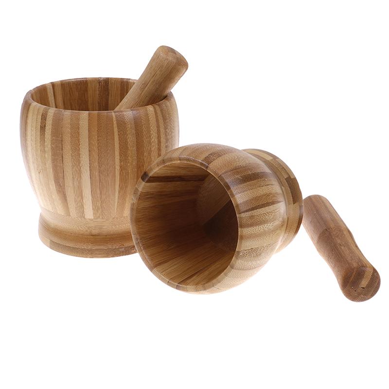 Wooden Mortar And Pestle Set Garlic Pugging Pot Herb Mill Crusher Grinding Bowl