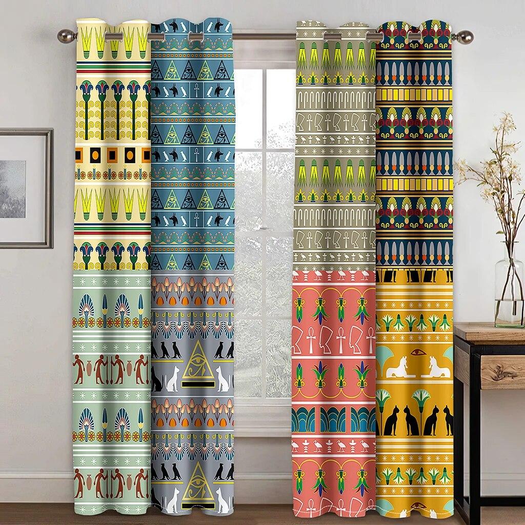2 Pieces Of Bohemian Curtains Egypt African National Characteristics Printed Curtains For Bedroom Living Room Window Rod Pocket