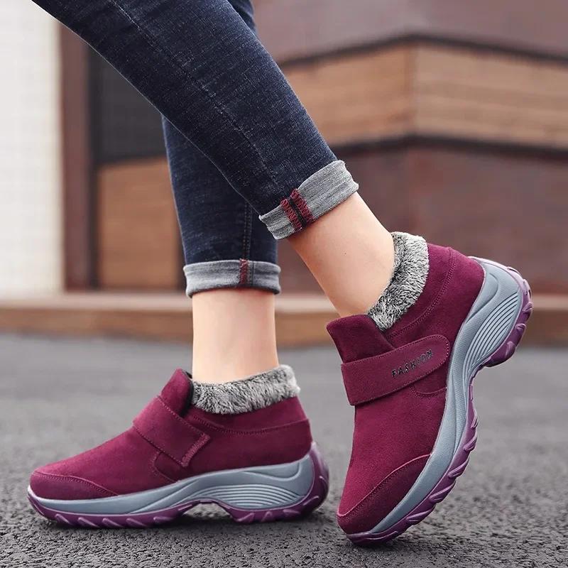 Fashion Winter Boots Women Warm Plush Ankle Boots Non-slip Platform Woman Sneakers Hook & Loop Casual Cotton Shoes for Women Botte Femme
