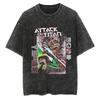 Attack On Titan Summer Japanese Anime Men's and Women's T-Shirts Washed and Old Loose Vintage Street Harajuku Y2K Short Sleeves