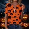 Women's Casual Halloween Print V Neck Button Front Three Quarter Sleeve T Shirt Top Lightweight Soft Fabric Comfortable Fit