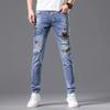 Europese Station Tide Merk Geborduurde Jeans Heren Lichte Kleur Lente en Herfst Nieuwe Koreaanse Stijl Trendy Slim Fit Skinny Casual Lange Broek
