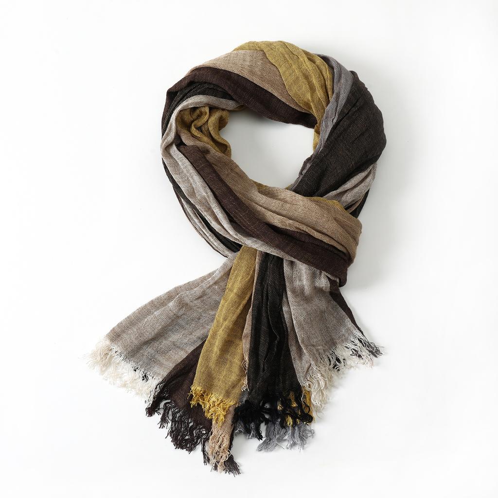 Fashion Men Patchwork Cotton Linen Striped Scarf