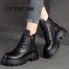 Women Boots Genuine Leather Winter Ziper Round Toe Women Shoes Sewing Handmade Retro Ankle Platform Boots