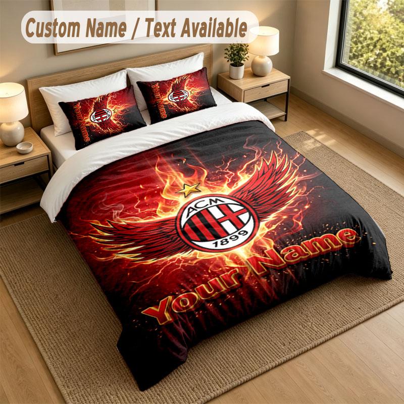 Bedding Set 1 Duvet Cover 2 Pillowcases AC Milan Print Soft Bed Linen Bedroom Decor