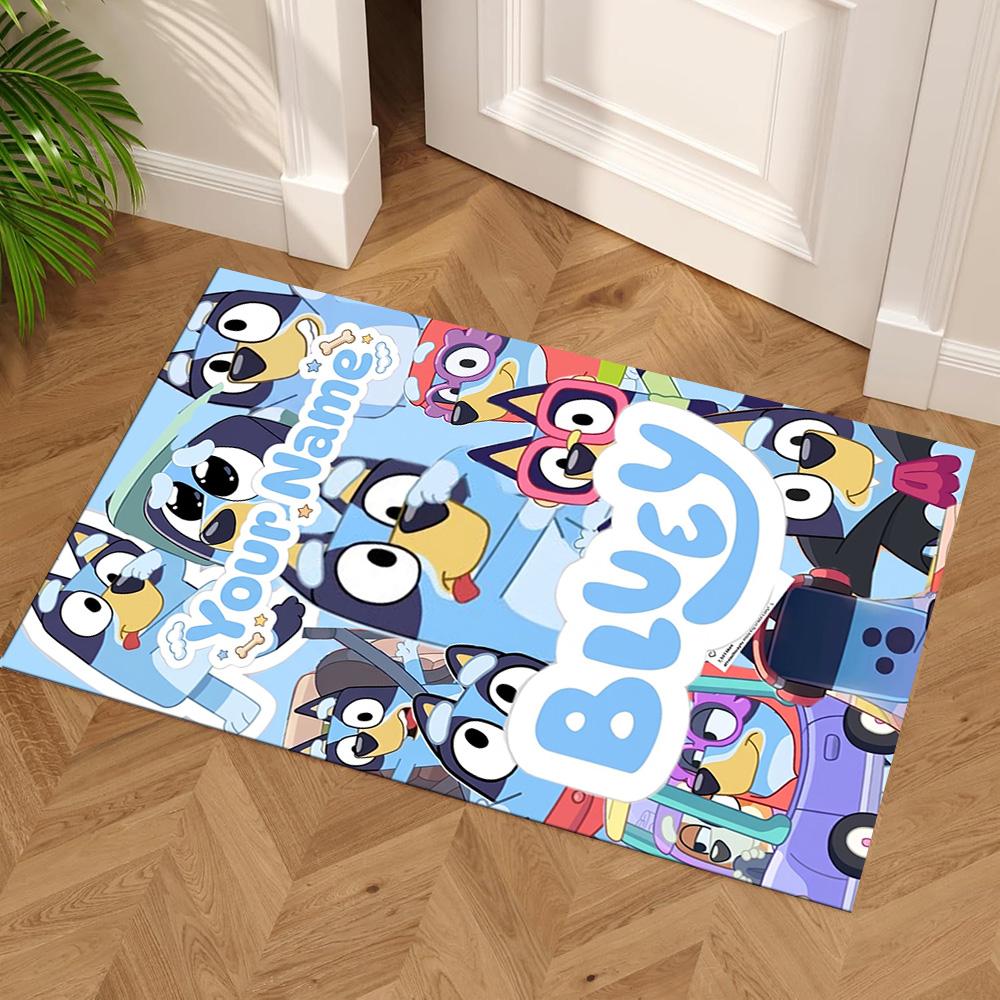 Bluey Customized Name Floor Mat Perfect for Decorate Room Study Room Game Room Dormitory Antislip Carpet Anime Office Decor Gift for Festivals