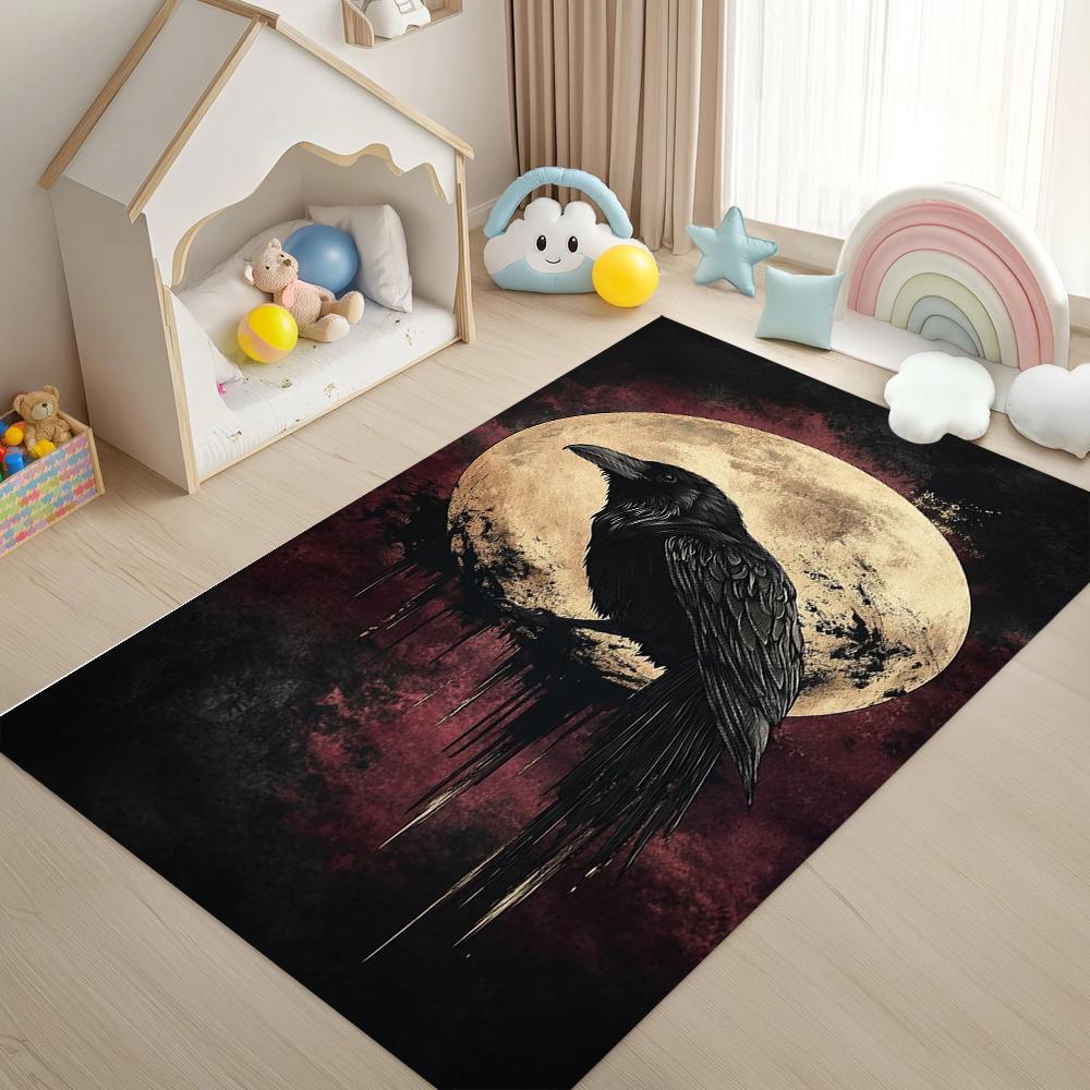 Krähenschädel bedruckter Teppich Dunkel punk gemusterter Teppich rutschfeste Eingangstür-Matte Wohnzimmer Schlafzimmer Dekorations-Teppich