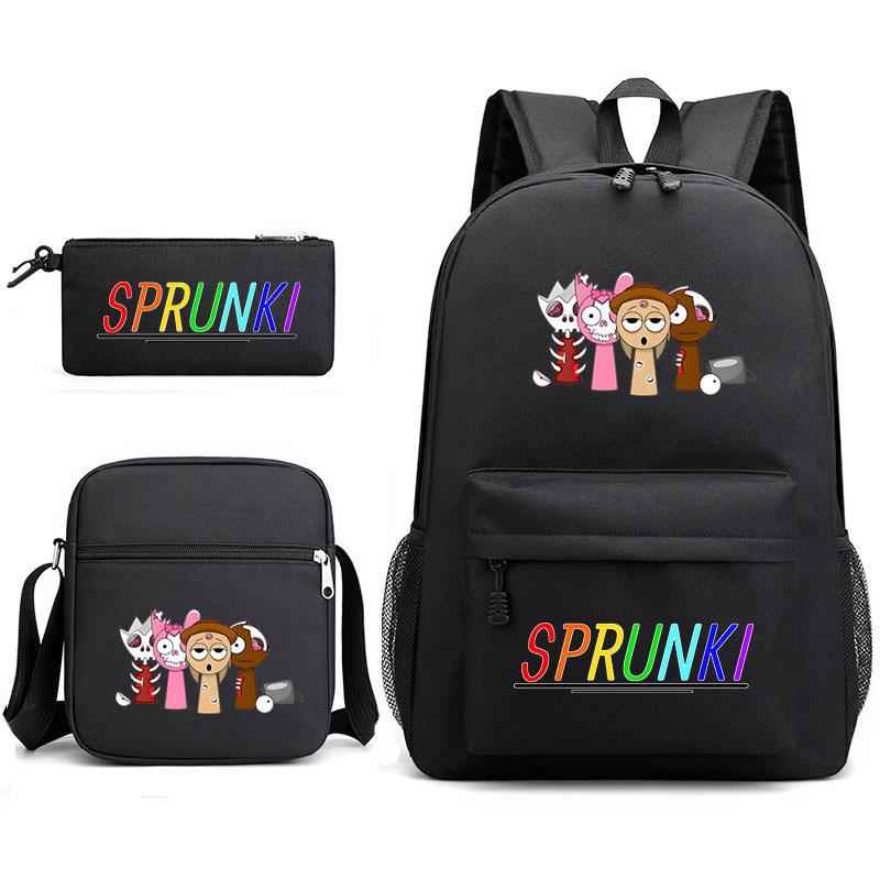 New Rhythm Box Sprunki Music Game Schoolbag Backpack Pencil Bag Three-piece Set Student Heat Transfer Backpack