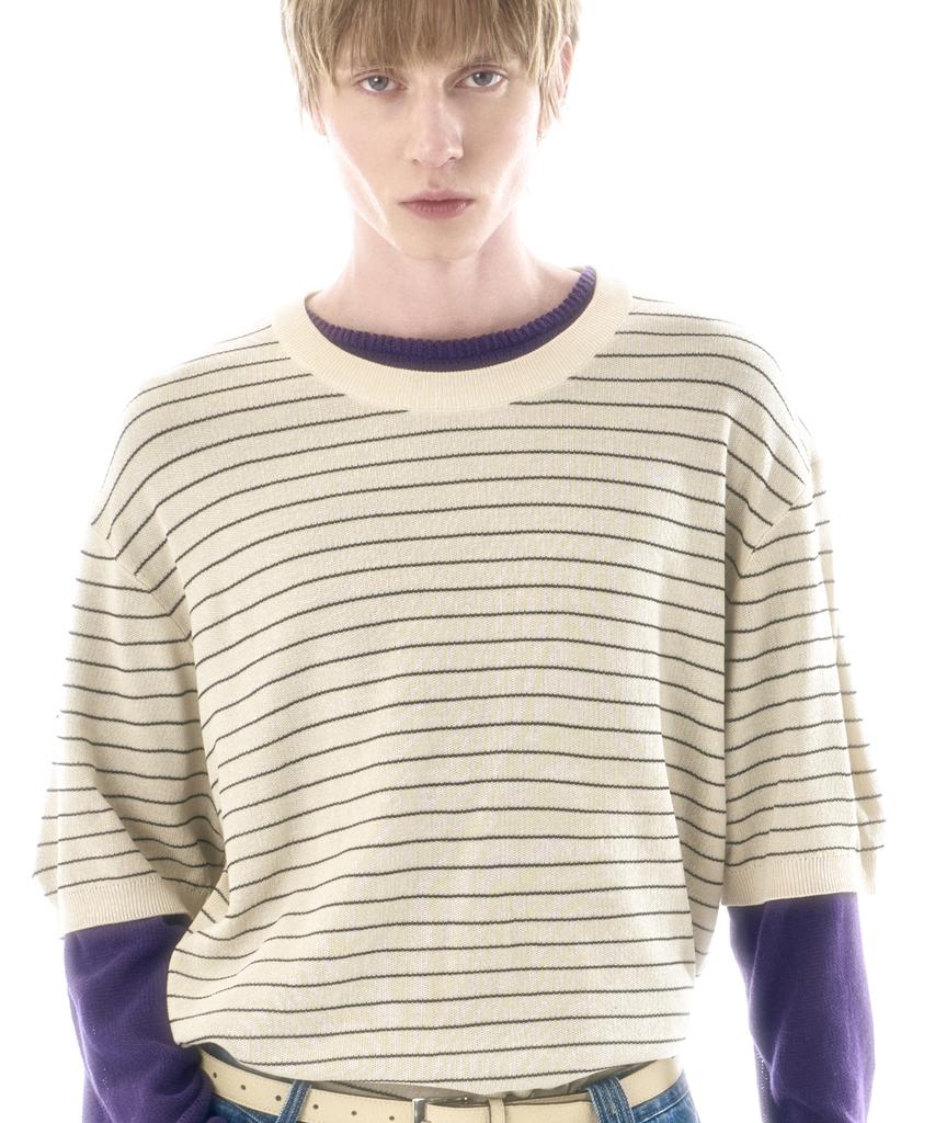 TMAKER Striped Half Sweater Lbe