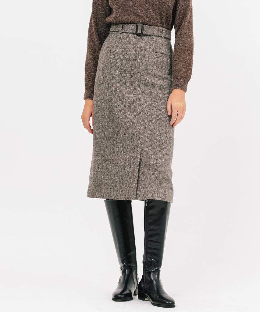 Jun By Jun K Belted Wool H-Line Skirt_Gray