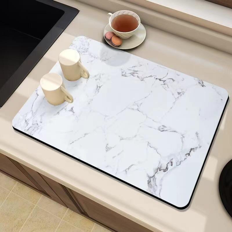 Marble Print Super Absorbent Kitchen Mat Drying Mat Quick Dry Drain Pad Tableware Mat Non-slip Dinnerware Coffee Placemat