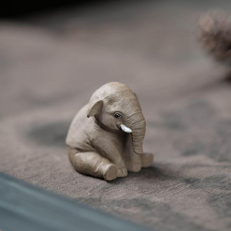 Handmades Sittings Elephant Ornament Small Teas Pet Mini Cute Statue Room Teas Table Decorations for Teas Lover Friend