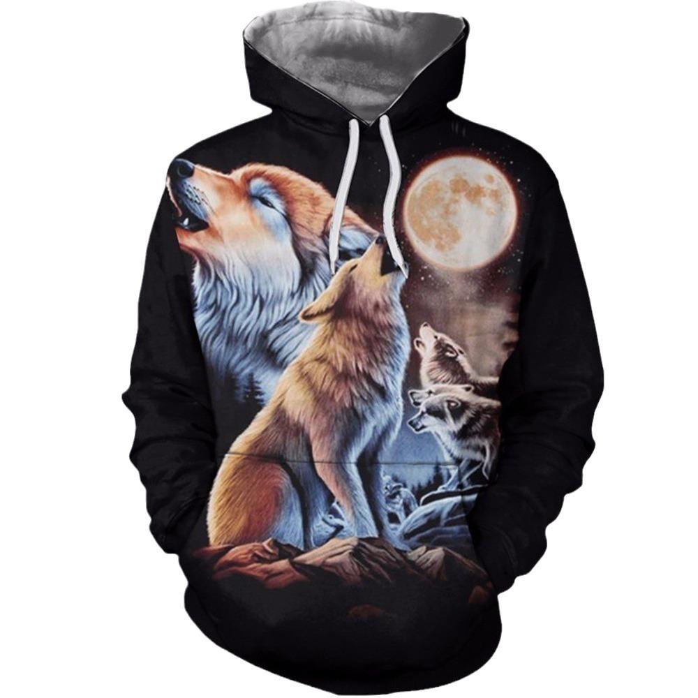 3D Wolf Head Digital Printing Sweatshirt Spring and Autumn Men and Women Models Loose Casual Pullover Hoodie Sweater