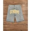 Shorts Dritti in Denim a Ginocchio Hip Hop High Street con Strass a Forma di Croce
