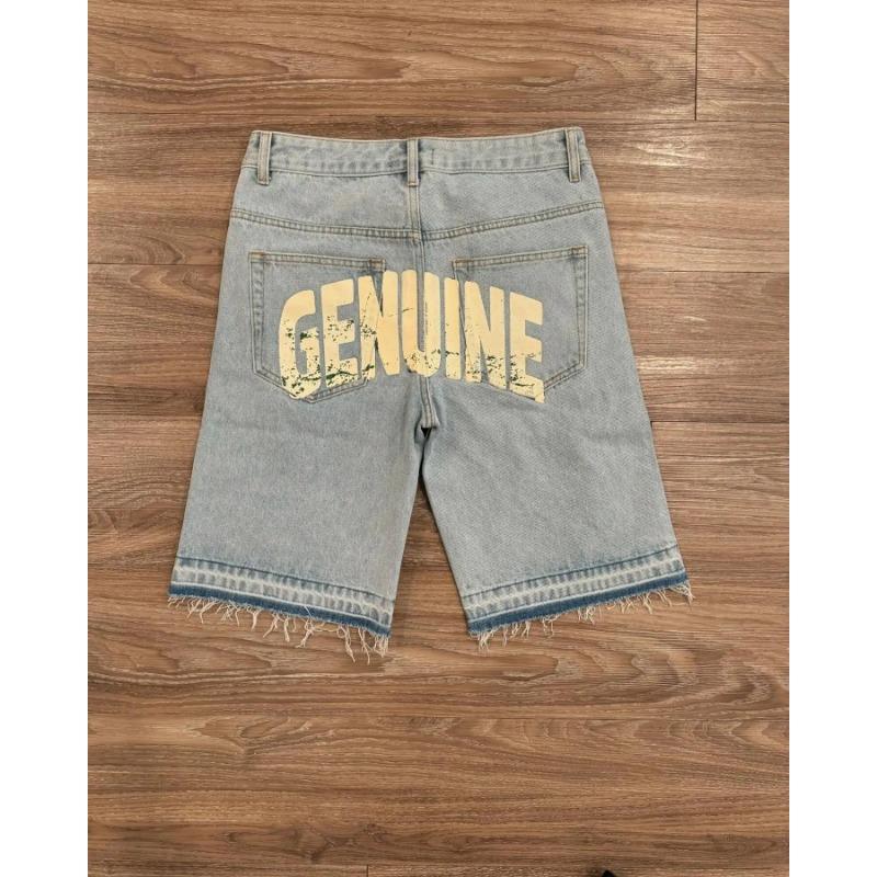 Shorts Dritti in Denim a Ginocchio Hip Hop High Street con Strass a Forma di Croce