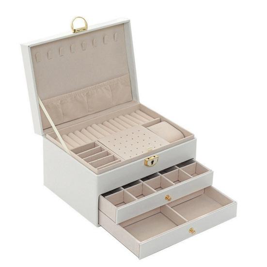 Faux Leather Jewelry Box Three Layers Large Capacity Jewelry Display Holder Multi-functional Earrings Necklace Bracelet Ring Organizer Container Case