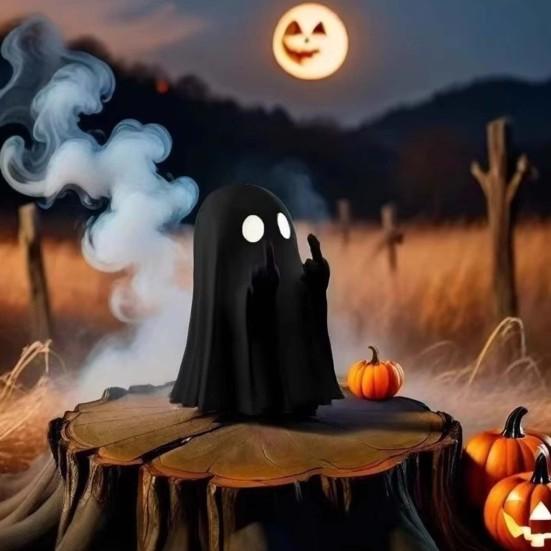 Halloween Ghost Figurine Funny Middle Finger Ghost Statue Sassy Ghost Ornament for Home Office Desk Shelf Mantel Decoration