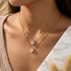 Stainless Steel Zircon Oval Circular Water Droplet Pendant Necklace with Gold Plating and Color Preservation