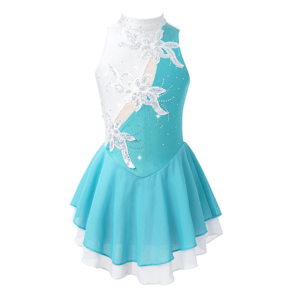 Sequin Floral Figure Ice Skating Dress Child Girls Gymnastics Leotard Ballroom Ballet Dance Costume Lyrical Performance Clothing