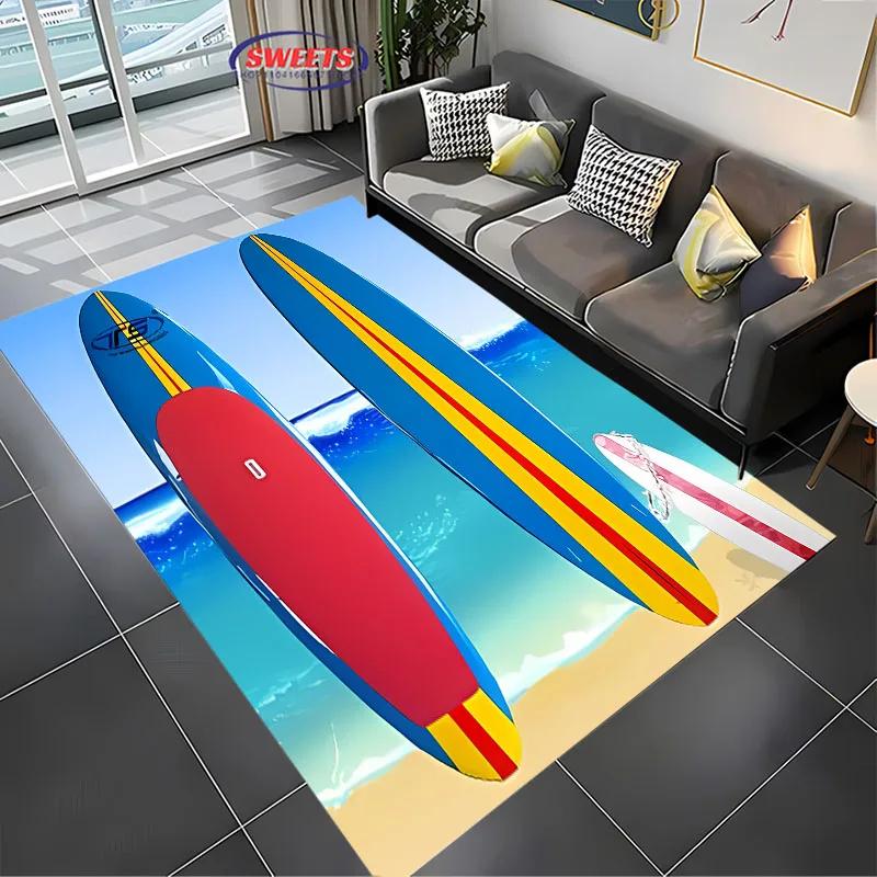 Fashion Sports Theme Carpet, Surfboard Rug for Home Living Room, Children's Bedroom Mat, Sofa Doormat Floor Anti-slip Decor Rug