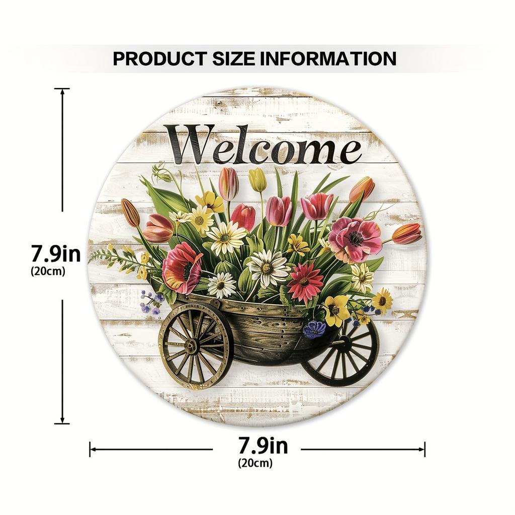 A Welcome Sign with Pattern Design -1 Round Artificial Wood Hanging Sign, Suitable for Home, Room, Festival, Coffee Shop