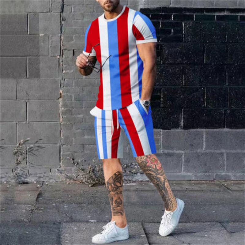 Letní novinka 3D pánská sada triček s celotělovým potiskem Ležérní móda Luxusní styl Kompletní sada oblečení Street Wear Šortky se stahovací šňůrkou