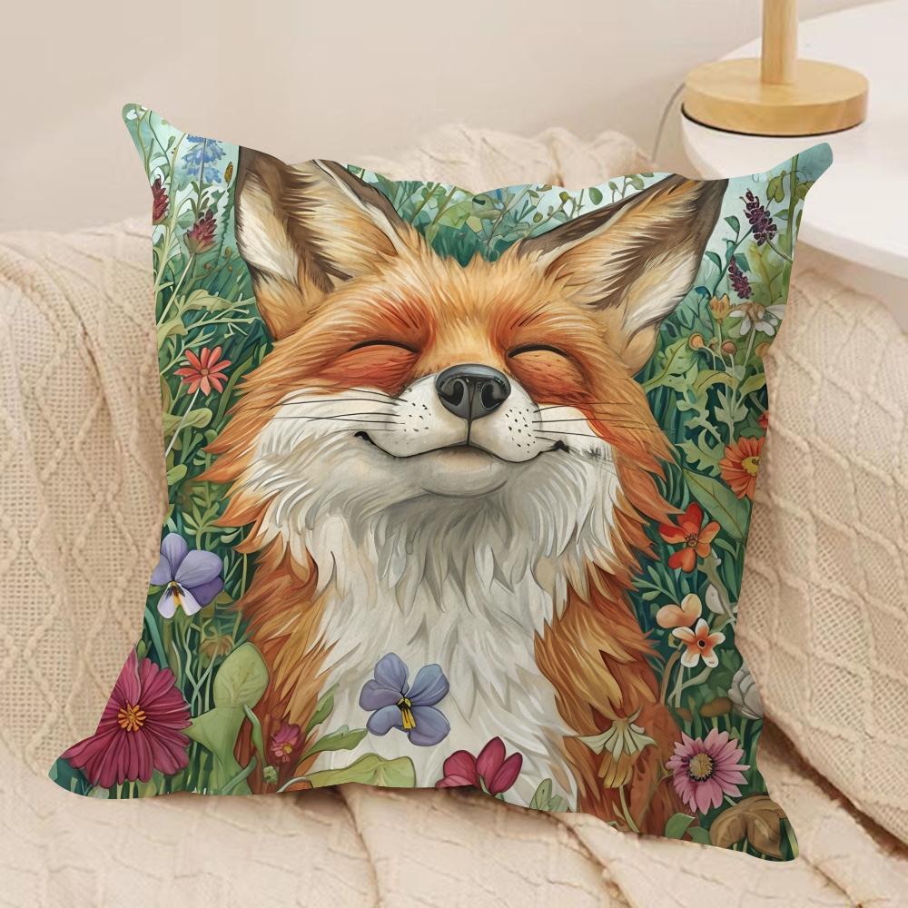 Fox Printed Cushion Cover Soft Plush Fabric DoubleSided Printed Cushion Covers for All Seasons Modern HomeDecor Gift