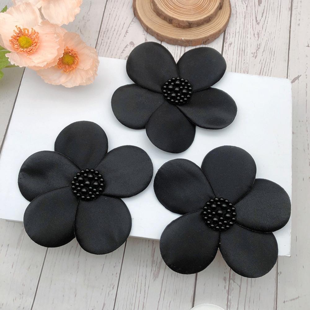 Detachable Polyester Fabric 3D Beaded Applique Imitation Pearl Flower Shape Cloth Stickers Clothing Accessories