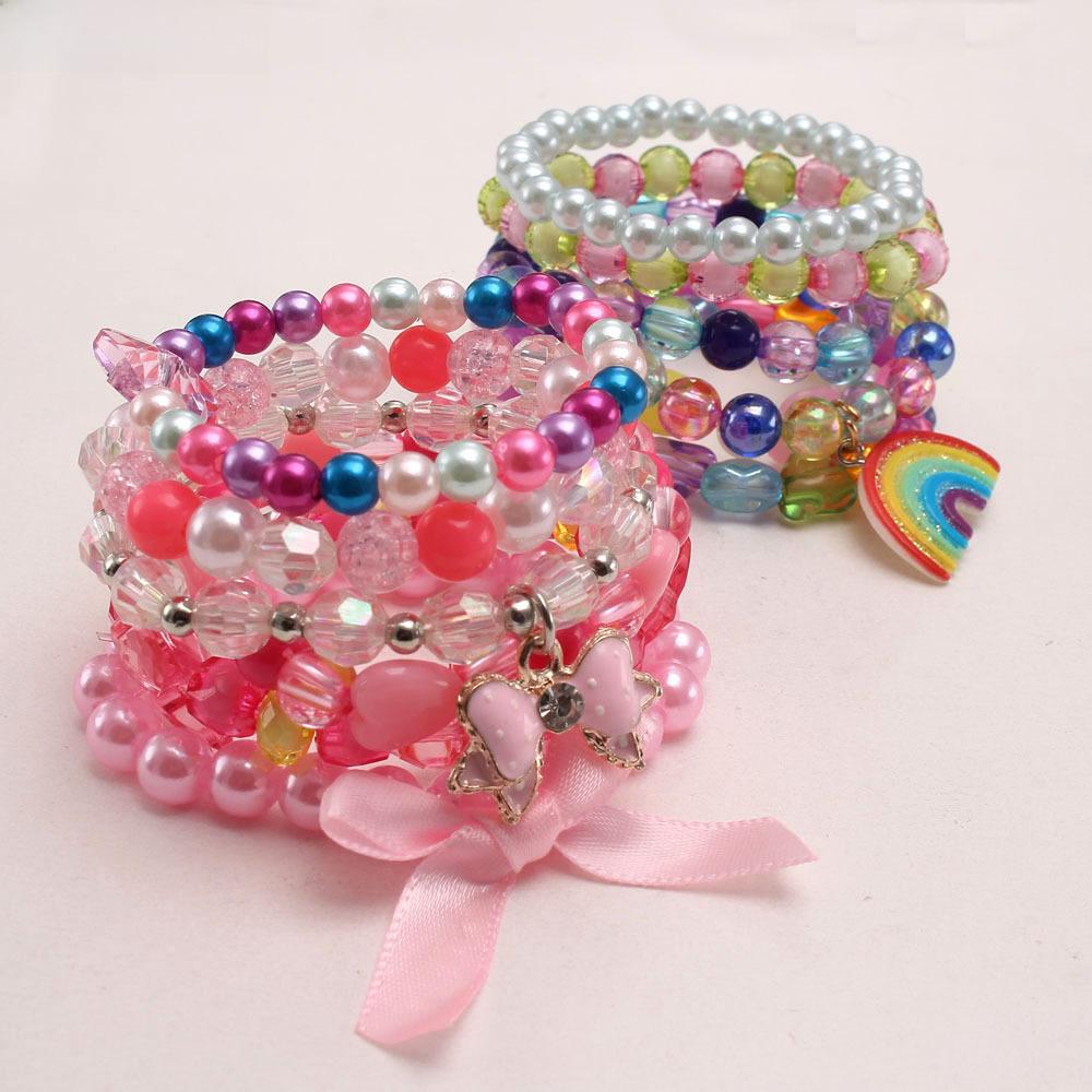 Rainbow Resin Pendant Bead Bracelet for Girls
