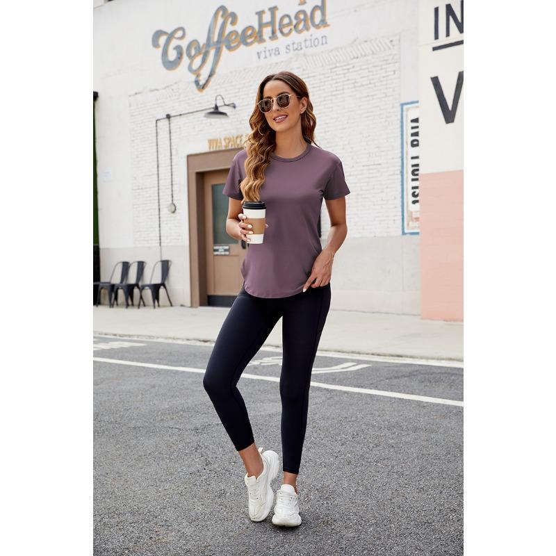 Summer Short Sleeve Top Women's Round Neck Athletic Casual High Stretch Quick Dry T-Shirt