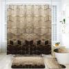 VIKAMA Brown Shower Curtain Set Modern Geometric Shower Curtain Set Gold Cube Lines Artistic Texture Bathroom Decor with Hooks