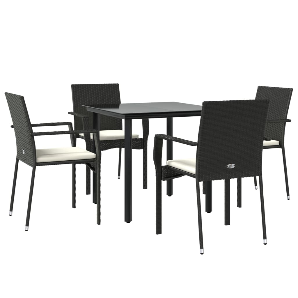 Vidaxl 5-Cz. Juego de Muebles de Jardín con Cojines, Negro, Ratán Sintético