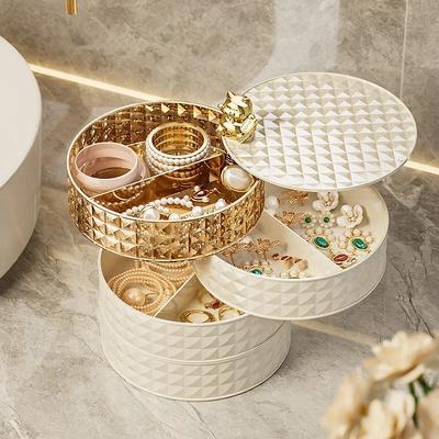 Vintage Jewelry Box Tray, Makeup Storage Box, Multi-layer Rotating Gorgeous Plastic Tray, Earrings Box, for Necklace Bracelet