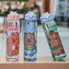 800Ml Cartoon Capybara Water Bottle Plastic Water Cup Portable Large Capacity With Straw Sports Water Bottle Travel Outdoor