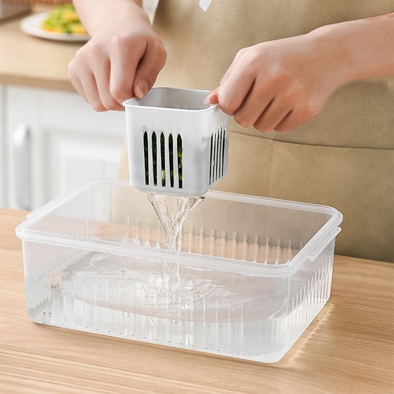 1 Set of Multi-functional Transparent Box Detachable Six-compartment Food Storage Box Partition Design Kitchen Refrigerator Fruit Preservation Box