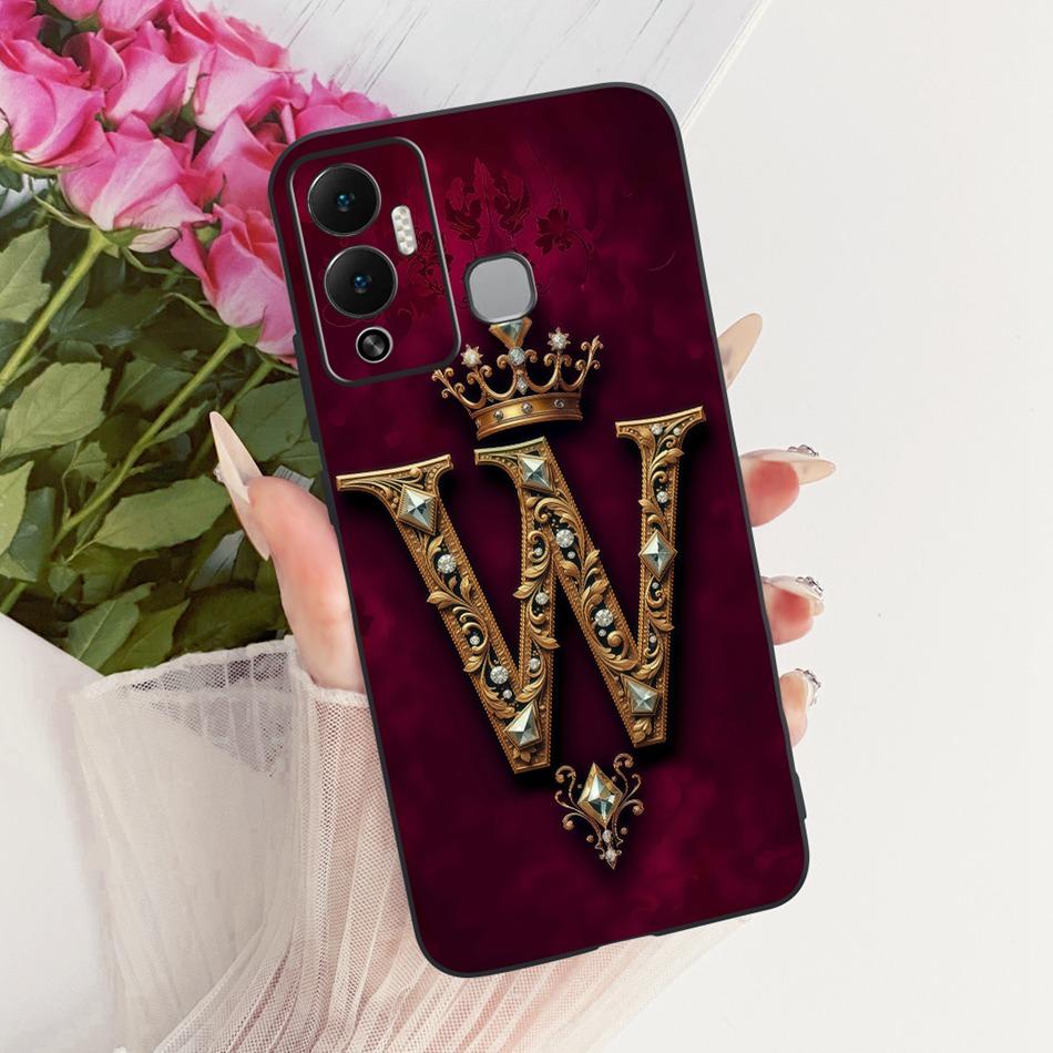 For Infinix Hot 12 Play 12i Royal Crown Initial Letter Couple Phone Case For Infinix Hot12i 12Play Black Silicone Soft Bumpers